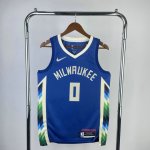 Maillot de Basket #0 Lillard Bucks 22-23 city Bleu Imprimé